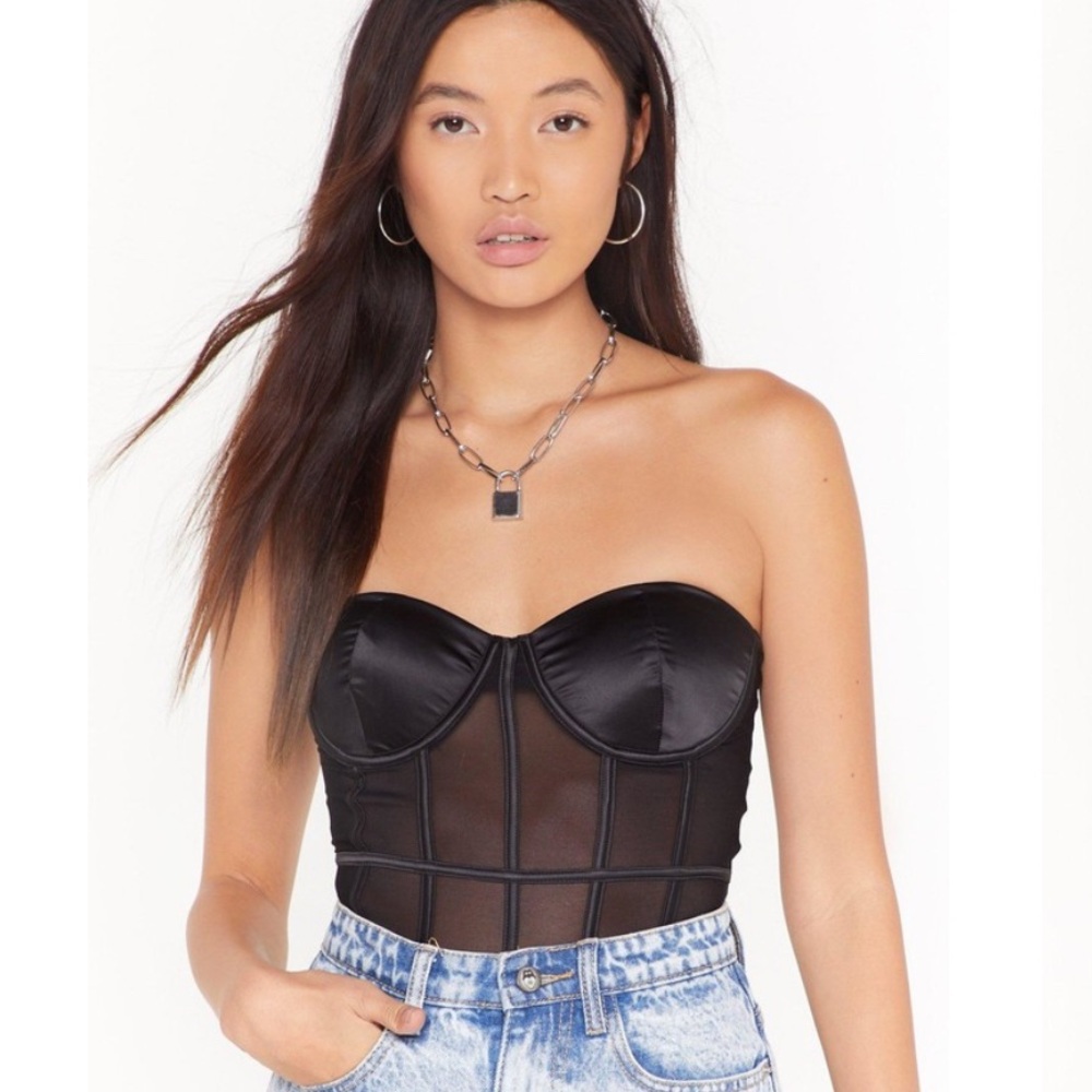 Nasty Gal | Black Sheer Mesh Corset Bodysuit